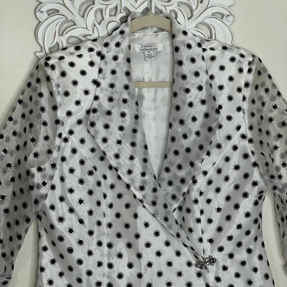 DRESSBARN COLLECTION 12 Collared Sparkly Blazer Rhinestone Clasp WHITE BLACK - Picture 2 of 16